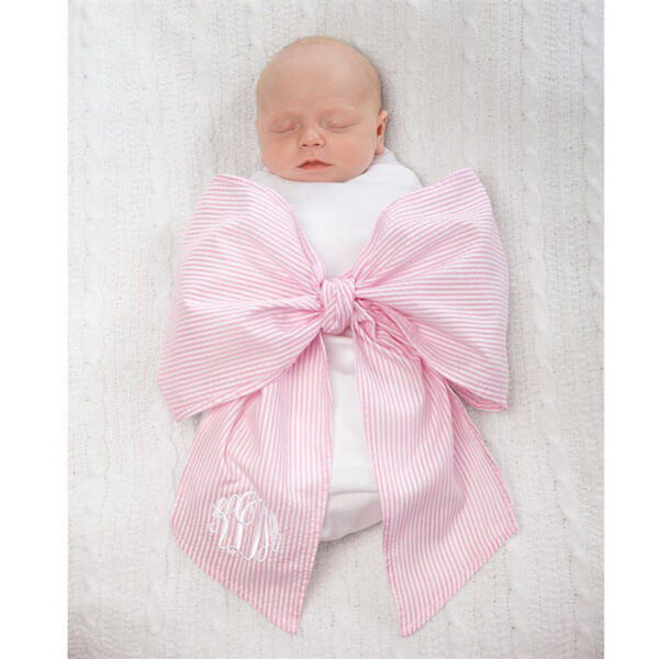 pink bow, newborn swaddle blanket with seersucker bow, personalized baby gift, baby shower gift, embroidered, high quality embroidery