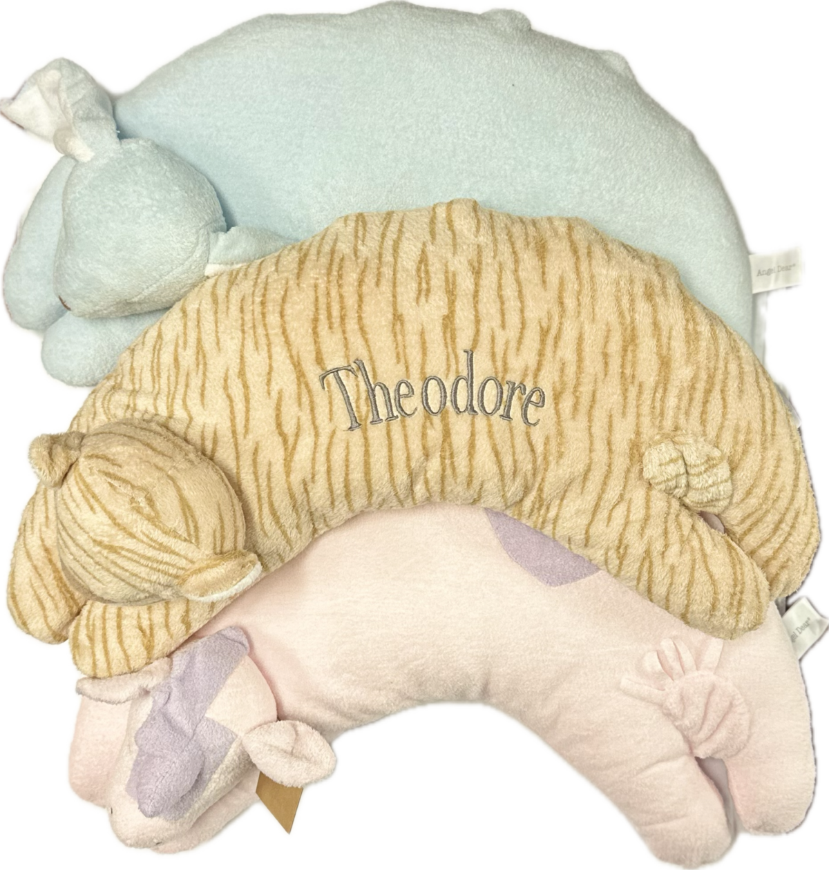 curved animal pillow, newborn gift, personalized embroidered stuffy for baby