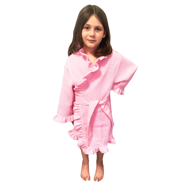 Girls Pink Ruffled Waffle Weave Robe, personalized robe, high quality embroidered personalization, add girl's name, mother daughter robe, dance robe, monogrammed robe for child