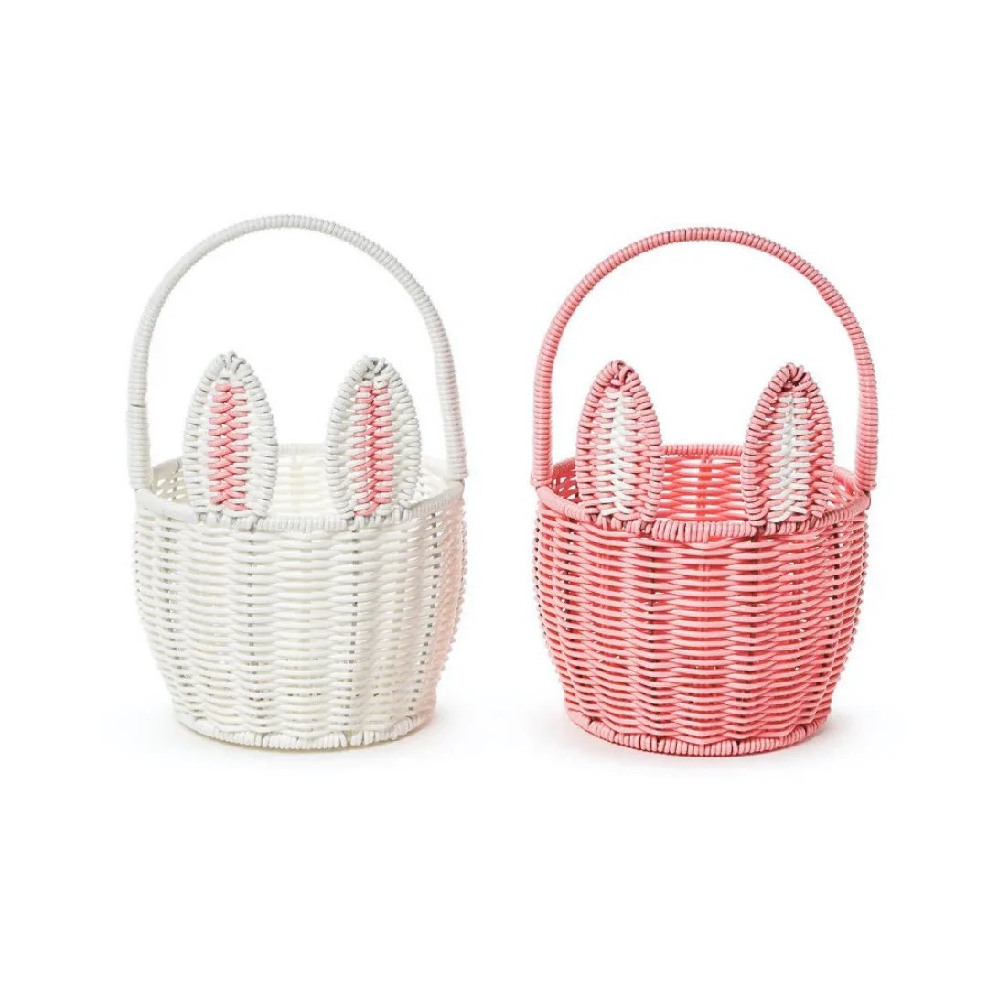 WICKER BUNNY BASKET WITH POM POM TAIL