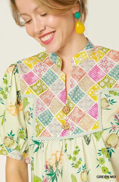 Patchwork Floral Boho Blouse