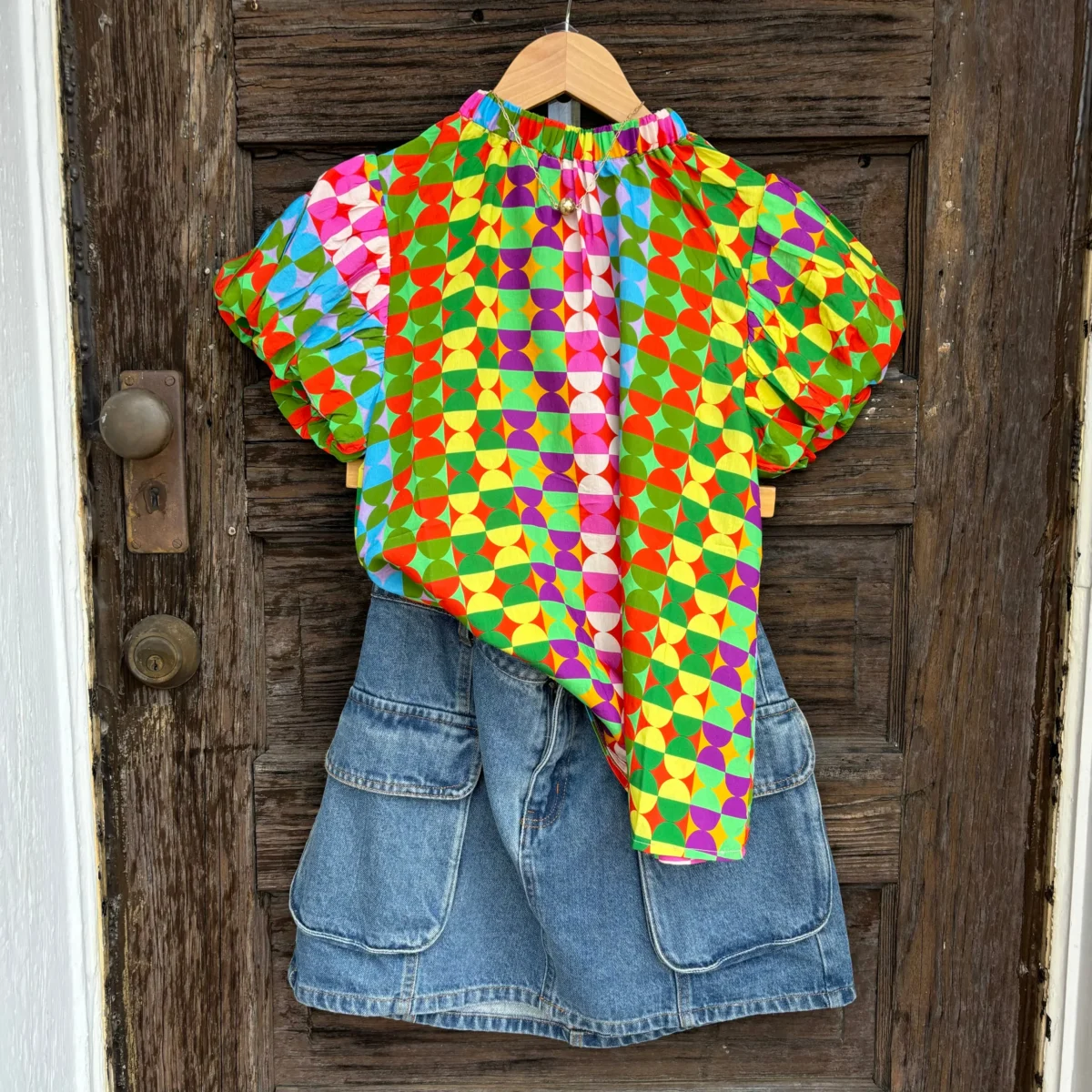 Pop Art Puff Sleeve Multi Color Top