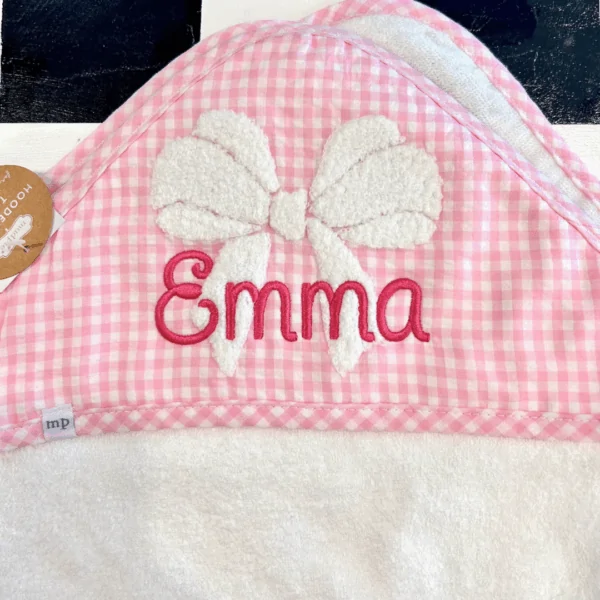 Pink Gingham with Terrycloth Bow Hooded Towel