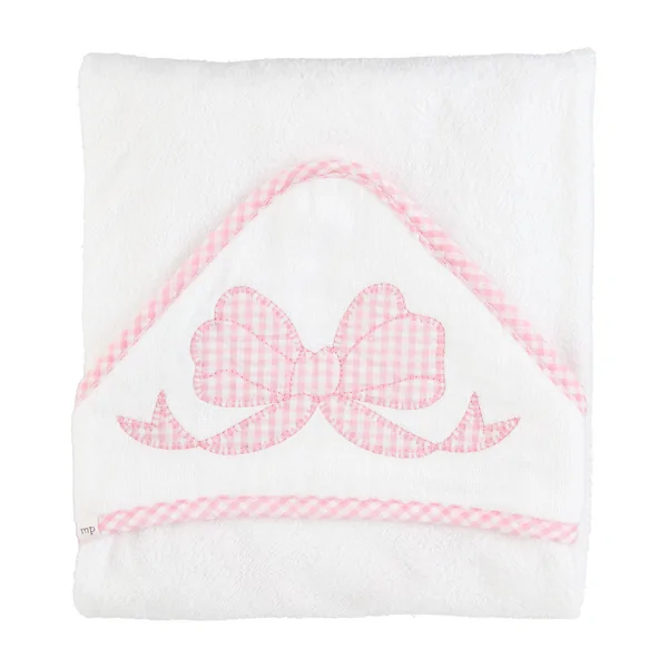 Pink Gingham Bow Hooded Towel