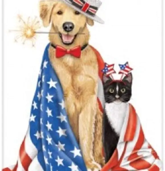 Patriotic Dog and Cat Flour Sack Dish Towel