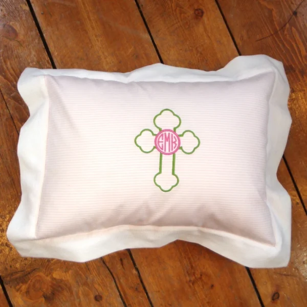 monogramed cross pillow, faith gift, newborn baby gift