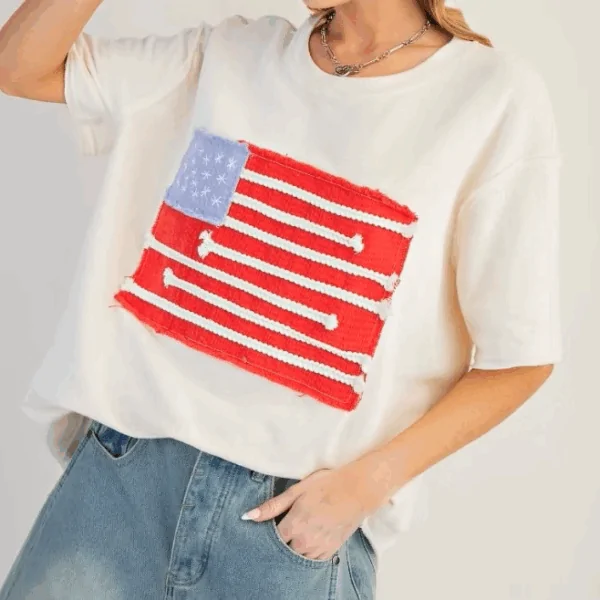 4th of July Women's American Patch Flag Top