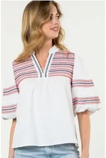 Too Cute for June Puff Sleeve Top, summer embroidered top