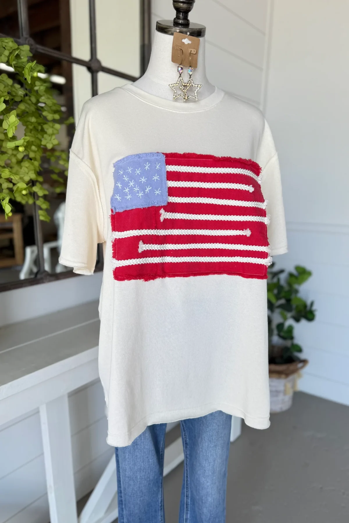 4th of July Women's American Patch Flag Top