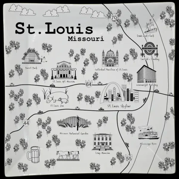 St. Louis B&W Map Large Square Platter