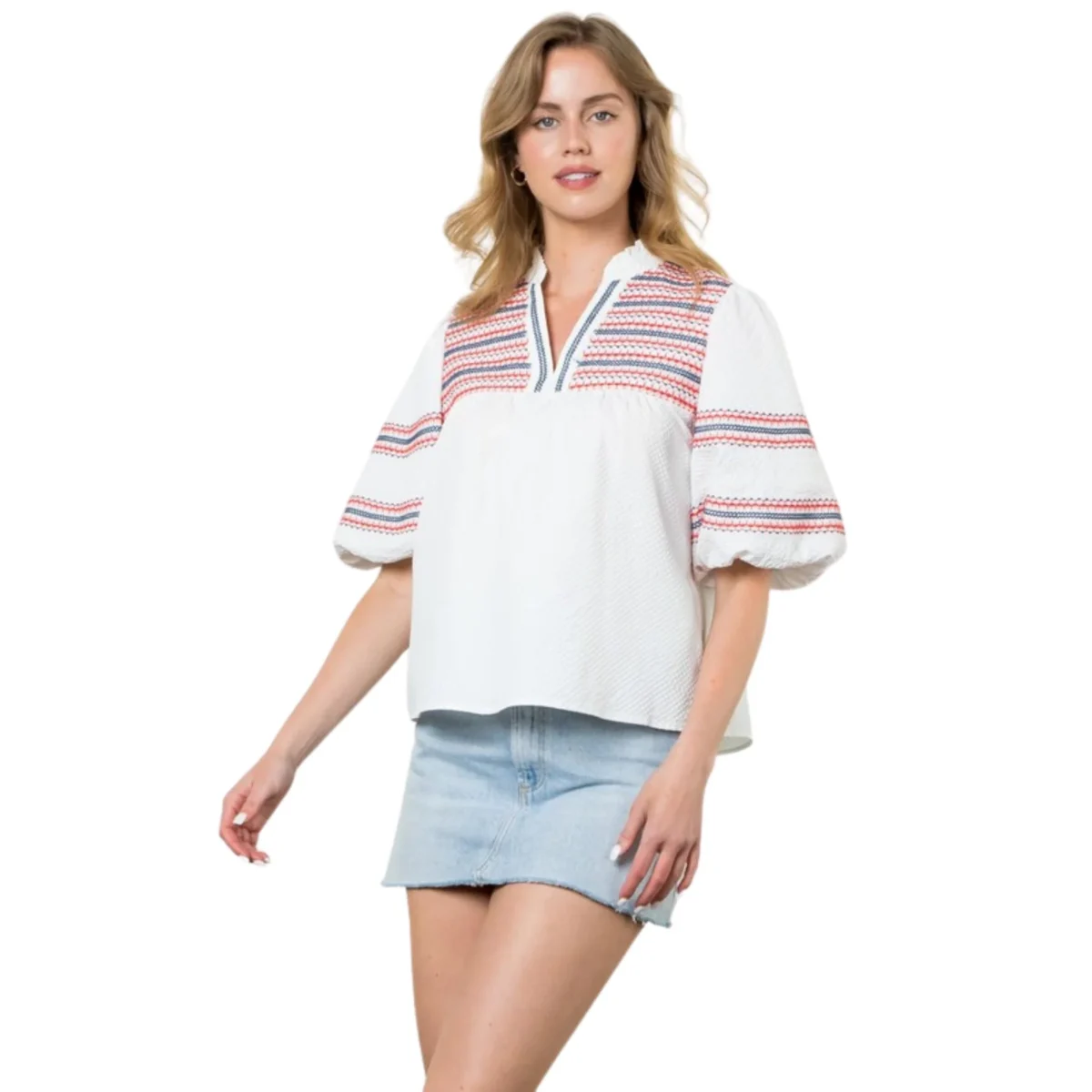Too Cute for June Puff Sleeve Top, summer embroidered top