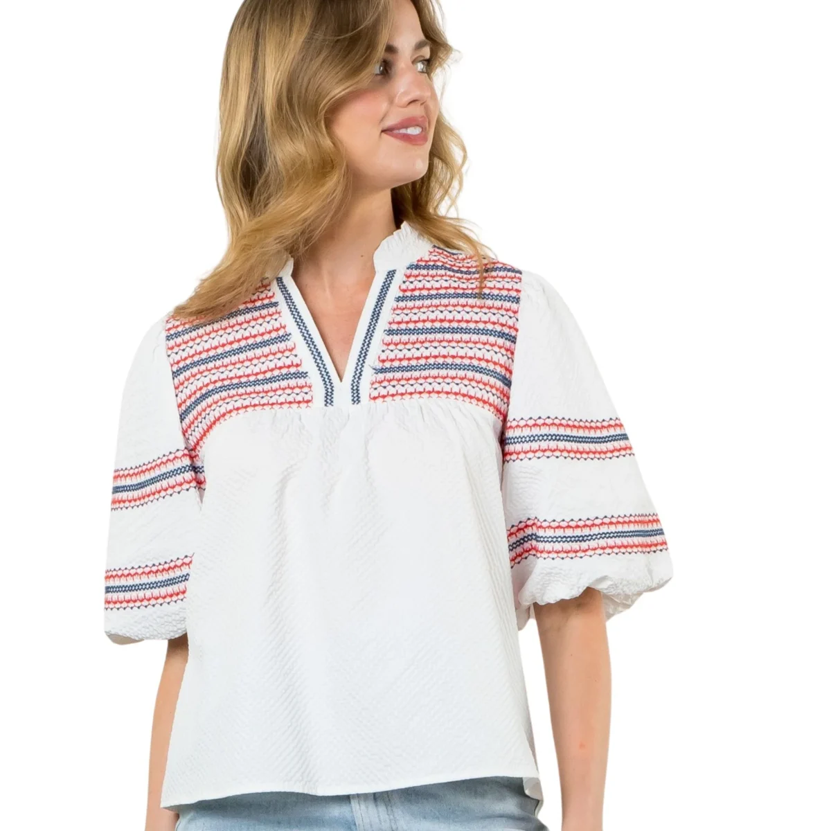 Too Cute for June Puff Sleeve Top, summer embroidered top