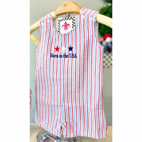 Made in the USA Seersucker Jon Jon, forth of July, 4th of July, patriotic baby, USA baby