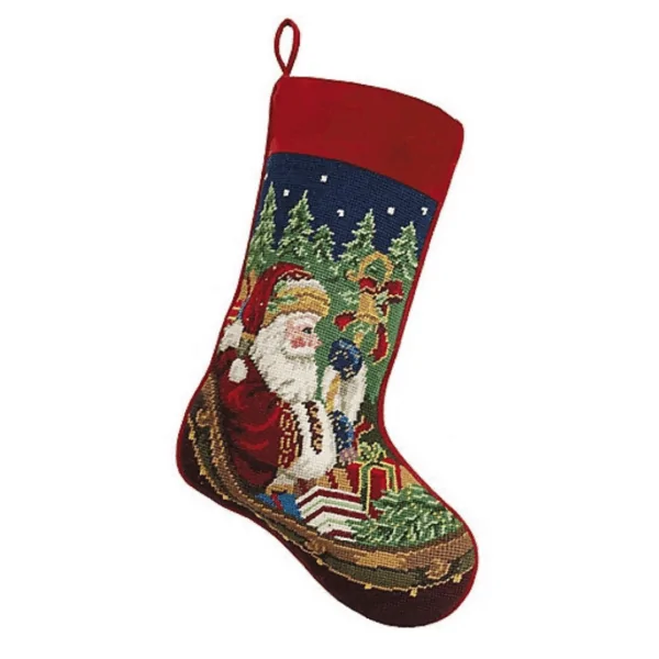 Santa Sleigh Needlepoint Holiday Stocking