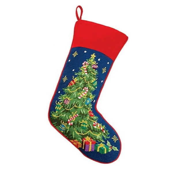 Christmas Tree Needlepoint Holiday Stocking