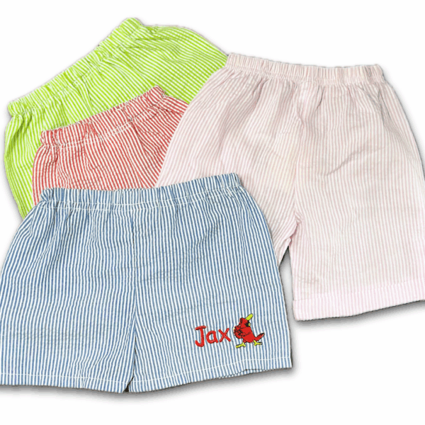 Baby Seersucker Shorts, Toddler Seersucker Shorts, embroidered shorts, cardinal shorts
