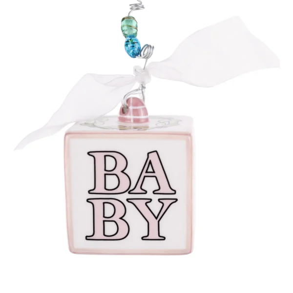 Baby's 1st Christmas Pink Block Ornament