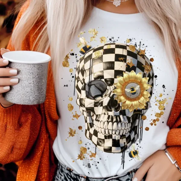 Checkered Skull Long Sleeve T-Shirt