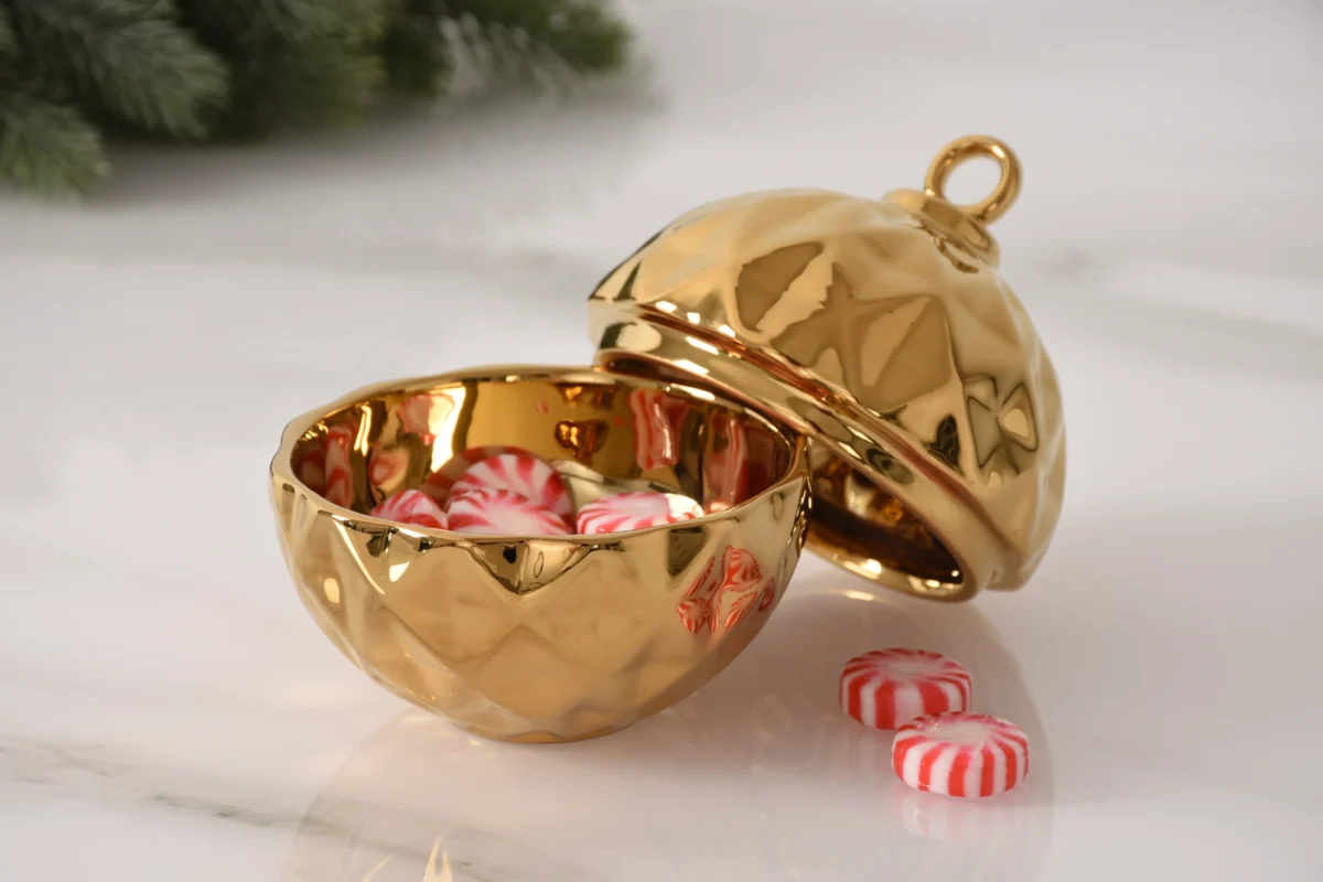 Gold Ornament Bowl, christmas candy dish