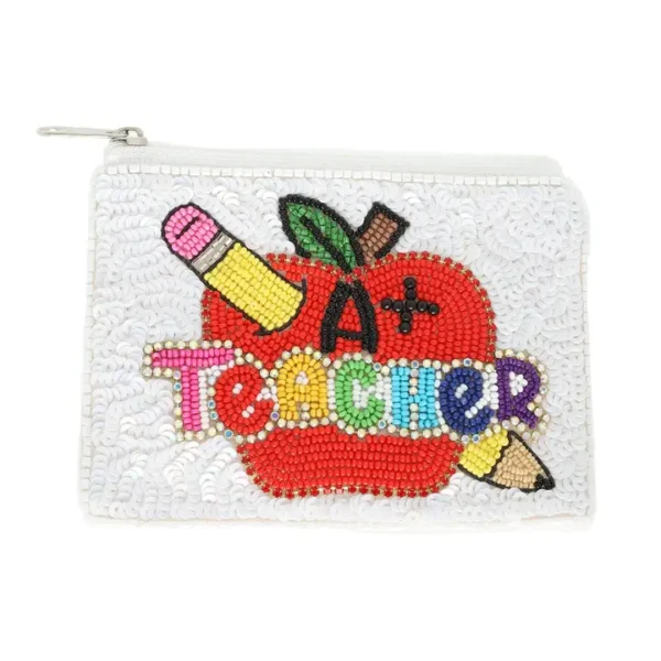 A+ Teacher Beaded Embroidered Coin Bag, back to school gift