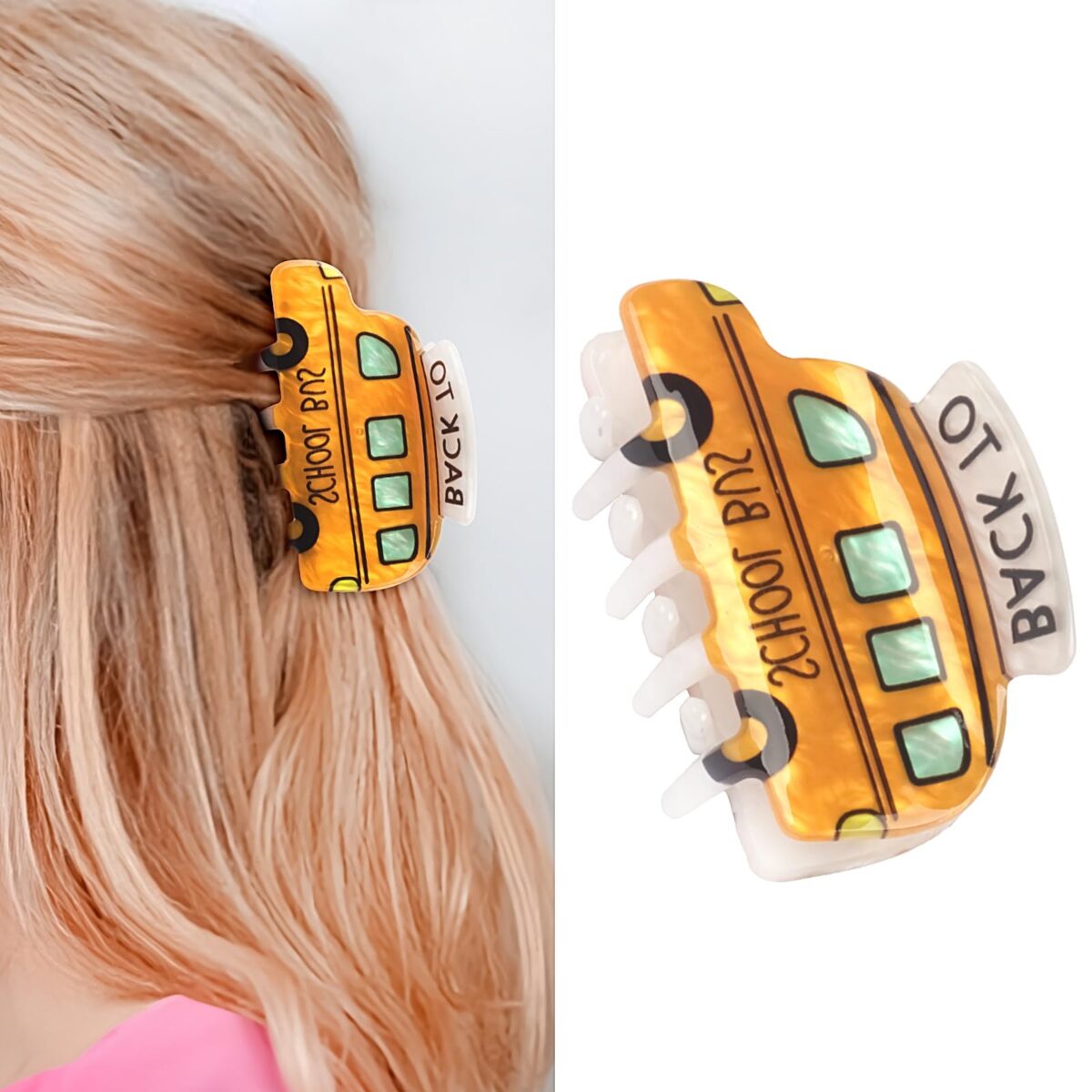 School Bus Acrylic Hair Claw Clip, back to school