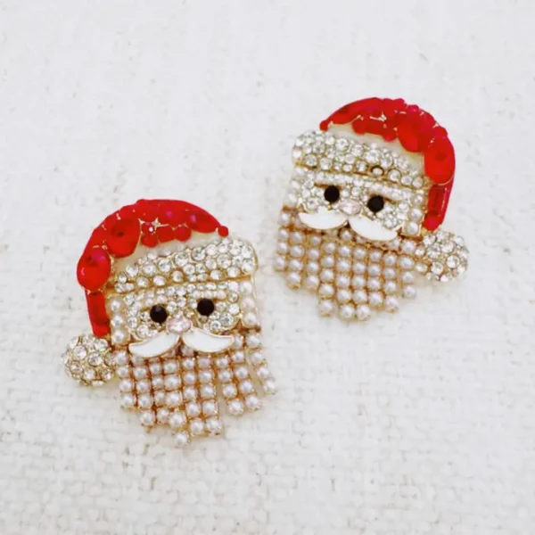 Santa Earrings with Pearl Drape Beard Holiday Jewelry
