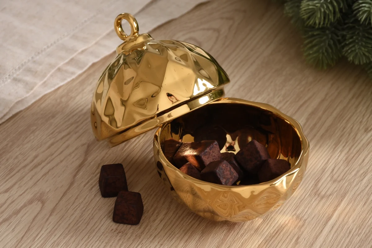 Gold Ornament Bowl, christmas candy dish