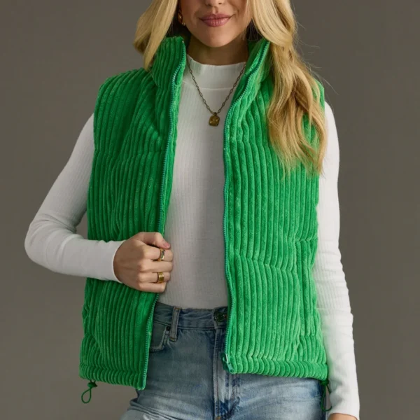 Feeling Fall-ish Ribbed Puffer Green Vest