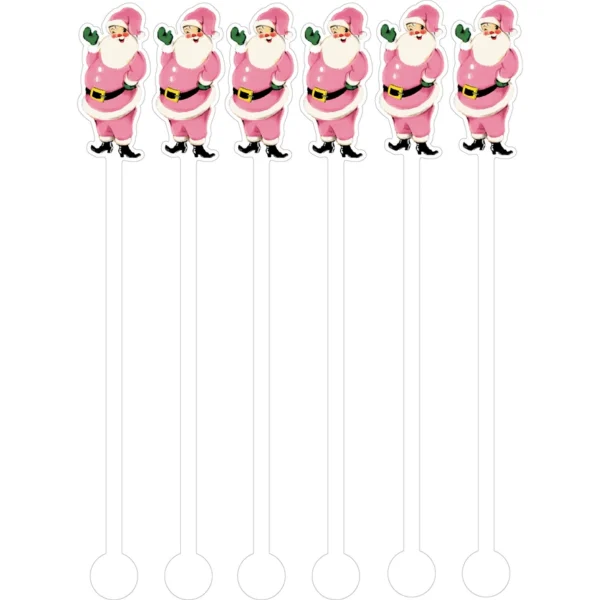 Christmas Pink Santa Cocktail Stick Stirrer - Set of 6