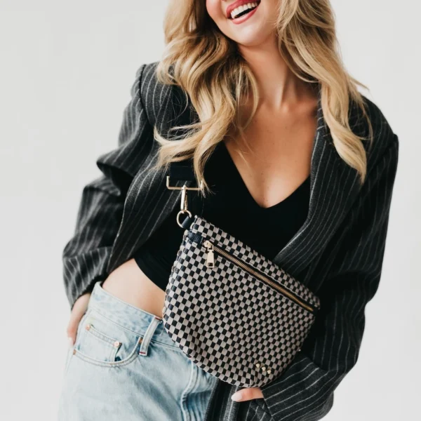 Checkered Woven Bum Bag Black