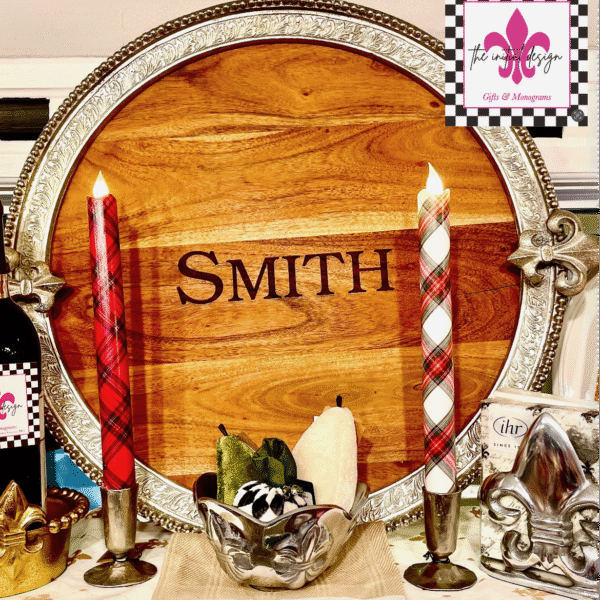 round wood fleur de lis serving tray, FDL